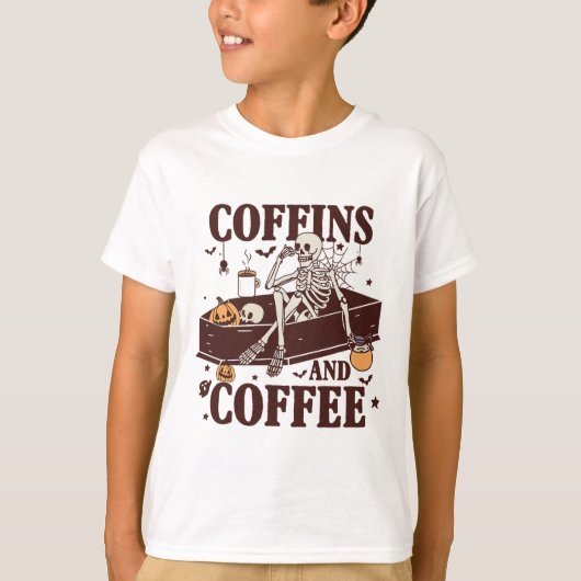 コーヒーとコーヒーおもしろい骨格のハロウィーン Tシャツ (正面)