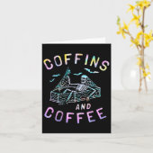 コーヒーとコーヒーおもしろい骨格絞り染めレトロHa カード (黄色い花)