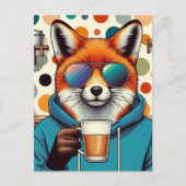 コーヒーとサングラスの赤いキツネ ポストカード (正面)