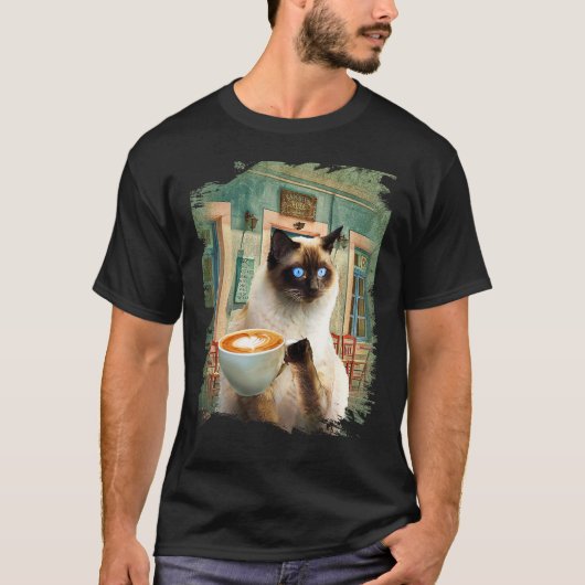 コーヒーとシャム猫 Tシャツ (正面)
