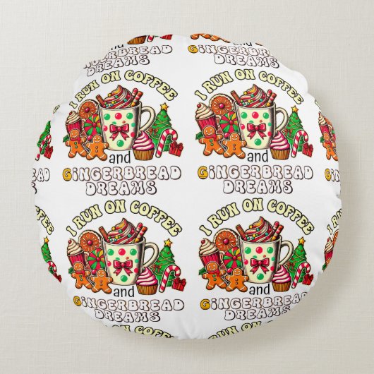 コーヒーとジンジャー走バーのクリスマスラウンドピロー ラウンドクッション (正面)