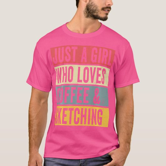 コーヒーとスケッチを愛する女の子だけのスケッチ Tシャツ (正面)