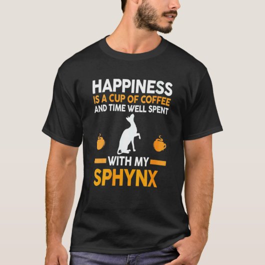 コーヒーとスフィンクス猫 Tシャツ (正面)