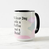 「コーヒーとスマイルで一日をスタート！」 マグカップ (正面右)