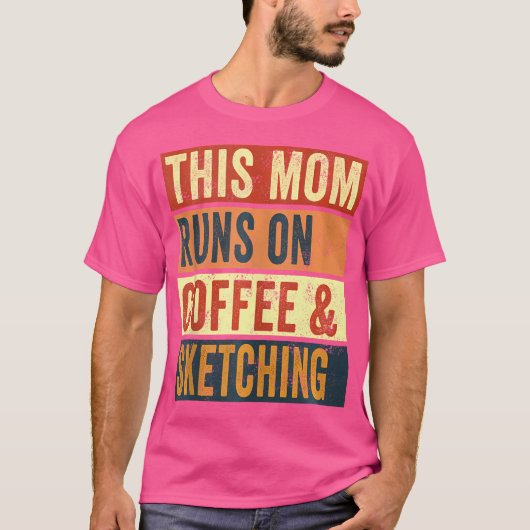 コーヒーとス走ケッチの絵のママ Tシャツ (正面)