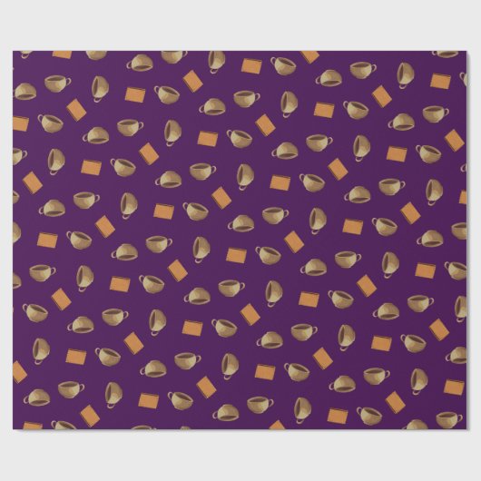 コーヒーとチョコレートのビスケット模様パープル食品 ラッピングペーパー (フラット)