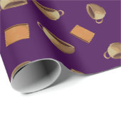 コーヒーとチョコレートのビスケット模様パープル食品 ラッピングペーパー (ロールコーナー)