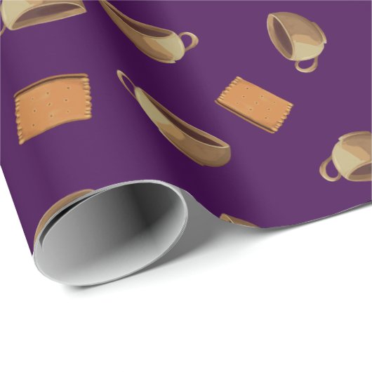 コーヒーとチョコレートのビスケット模様パープル食品 ラッピングペーパー (ロールコーナー)