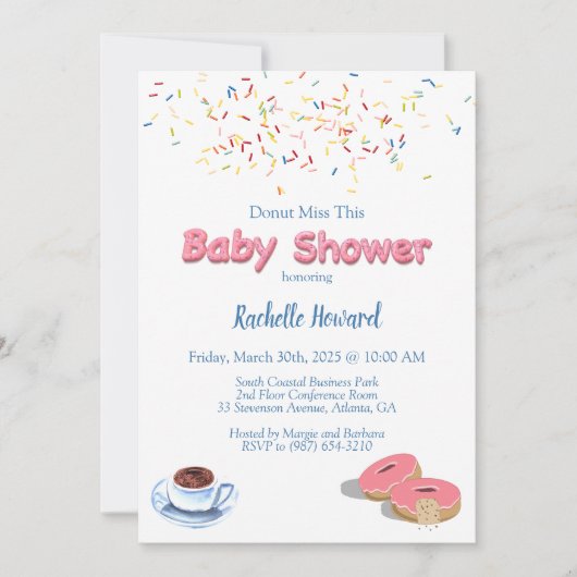 コーヒーとドーナツが赤ちゃんシャワーを振る 招待状 (正面)