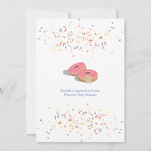 コーヒーとドーナツが赤ちゃんシャワーを振る 招待状 (裏面)
