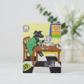 コーヒーとドーナツを楽しむ犬 ポストカード (スタンド正面)