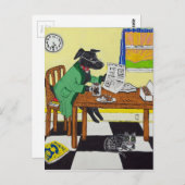 コーヒーとドーナツを楽しむ犬 ポストカード (正面/裏面)