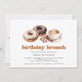 コーヒーとドーナツ |おもしろい任意の年齢の誕生日ブランチ 招待状 (正面)