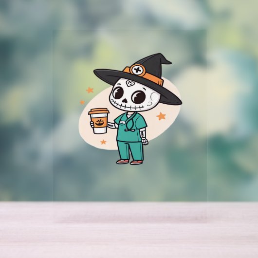 コーヒーとハロウィーンナースウィッチハットClを着用 アクリルサイン (ニュートラル)
