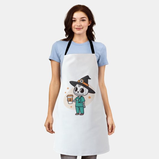 コーヒーとハロウィーンナースウィッチハットClを着用 エプロン (着用した状態)