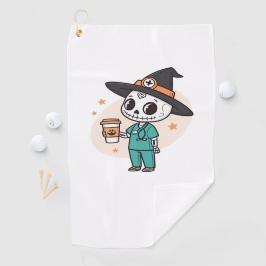 コーヒーとハロウィーンナースウィッチハットClを着用 ゴルフタオル (インサイチュ)