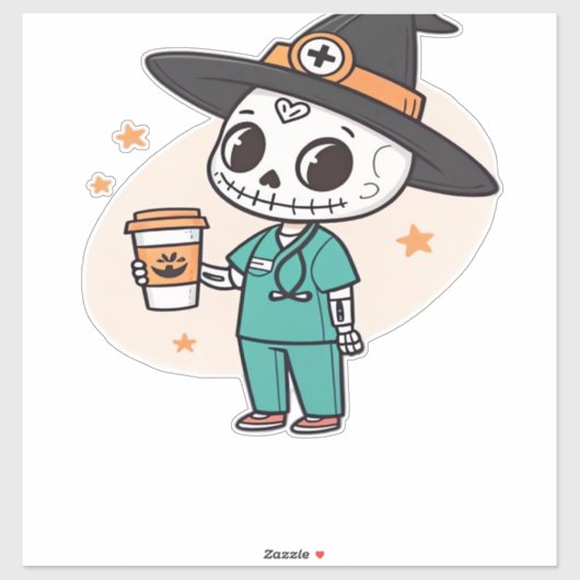コーヒーとハロウィーンナースウィッチハットClを着用 シール (シート)