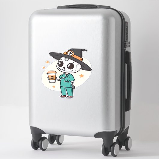 コーヒーとハロウィーンナースウィッチハットClを着用 シール (スーツケース)