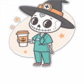 コーヒーとハロウィーンナースウィッチハットClを着用 シール (正面)
