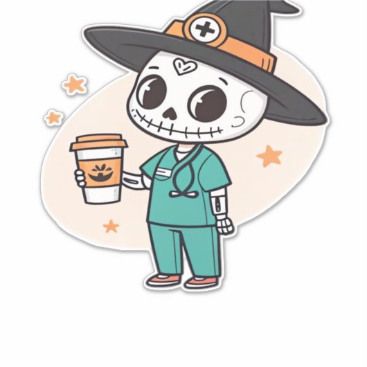 コーヒーとハロウィーンナースウィッチハットClを着用 シール (正面)