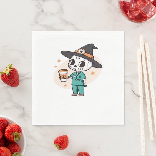 コーヒーとハロウィーンナースウィッチハットClを着用 スタンダードランチョンナプキン