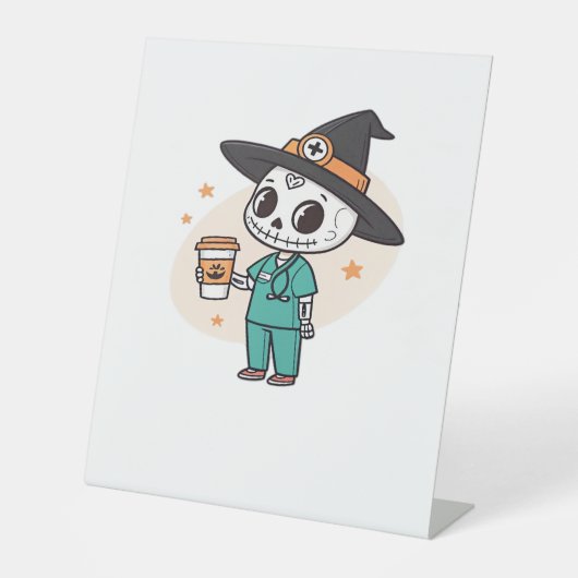 コーヒーとハロウィーンナースウィッチハットClを着用 台座サイン (正面)