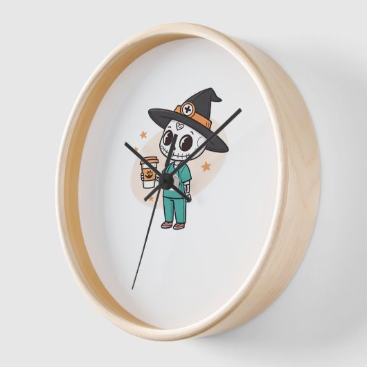 コーヒーとハロウィーンナースウィッチハットClを着用 壁時計 (傾斜)