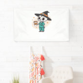 コーヒーとハロウィーンナースウィッチハットClを着用 横断幕 (インサイチュ)