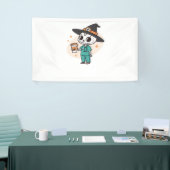 コーヒーとハロウィーンナースウィッチハットClを着用 横断幕 (トレードショー)