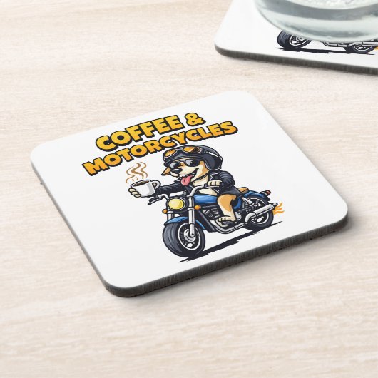 コーヒーとバイクの犬 バイカーアート コースター (左側)