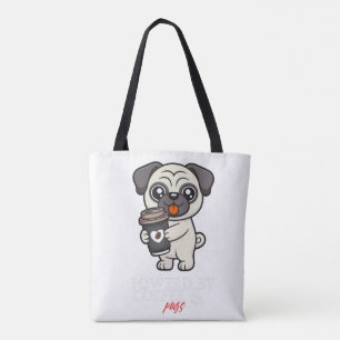 コーヒーとパグに支えられて かわいいパグの犬 トートバッグ