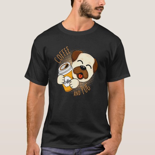 コーヒーとパグ Tシャツ (正面)