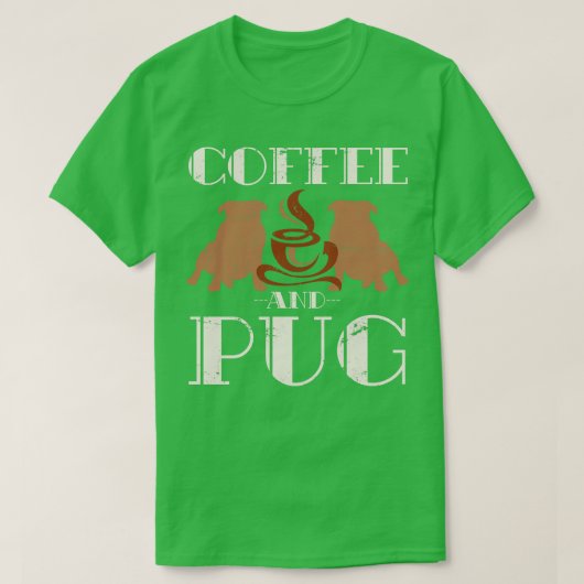 コーヒーとパグ Tシャツ (デザイン正面)