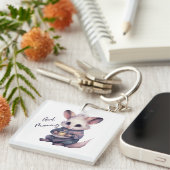 コーヒーとパジャマの可愛いマウス。ネズミとコーヒー キーホルダー (正面右)