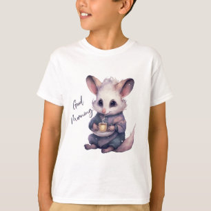 コーヒーとパジャマの可愛いマウス。ネズミとコーヒー Tシャツ