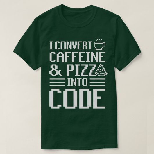 コーヒーとピザをコードに変換する ピザ好き Tシャツ (デザイン正面)