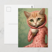 コーヒーとピンク色の猫 ポストカード (正面/裏面)