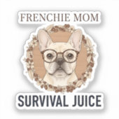 コーヒーとフランス犬のカオス 面白い犬のデザイン シール (正面)