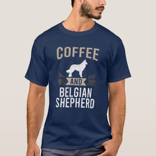 コーヒーとベルギーの羊飼い犬の恋人 Tシャツ (正面)