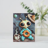 コーヒーとベーグルと青いPJのエイリアン ポストカード (スタンド正面)