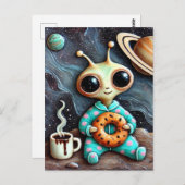 コーヒーとベーグルと青いPJのエイリアン ポストカード (正面/裏面)