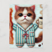 コーヒーとベーコンを入れた猫 ポストカード (正面)