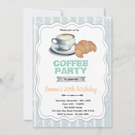 コーヒーとペストリーのパーティー招待状 招待状 (正面)