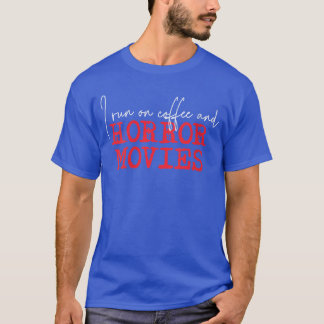 コーヒーとホラー映画で動いている女の子 Vネック Tシャツ
