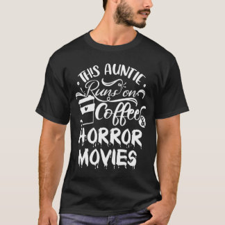 コーヒーとホラー映画で動くおばさん レトロ Tシャツ