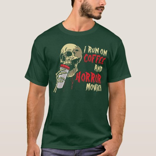 コーヒーとホラー映画で動くレトロな家族 Tシャツ (正面)