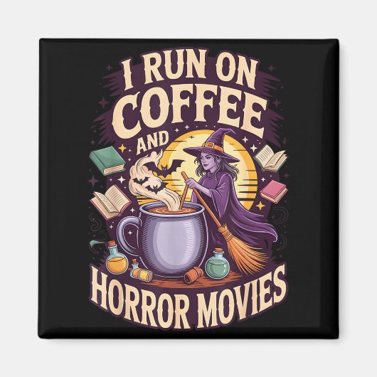 コーヒーとホラー映画で動く魔女の釜 マグネット (正面)