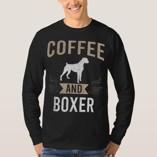コーヒーとボクサーの犬好き Tシャツ (正面)