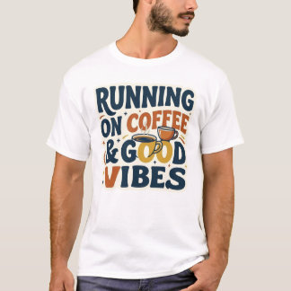 コーヒーとポジティブな気持ちで走ろう 面白いコーヒー好きデザイン Tシャツ
