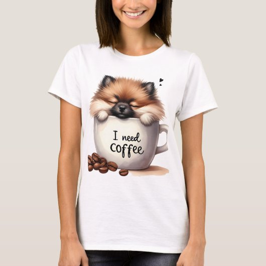 コーヒーとポメラニアンが欲しい Tシャツ (正面)